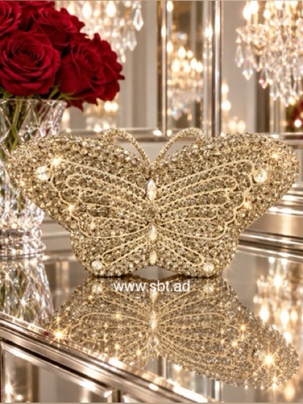 NWT Butterfly Clutch Purse Swarovski Crystal Rhinestone Luxury Evening Bag +Gift